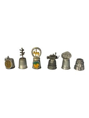 6 70’s-80’s FORT American Destinations 3-D Pewter Thimbles - NY CA UT TX LA GA